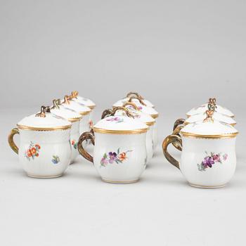 A SET OF 11 CUSTARD CUPS, porcelain, "Sachsisk Blomst", Royal Copenhagen.
