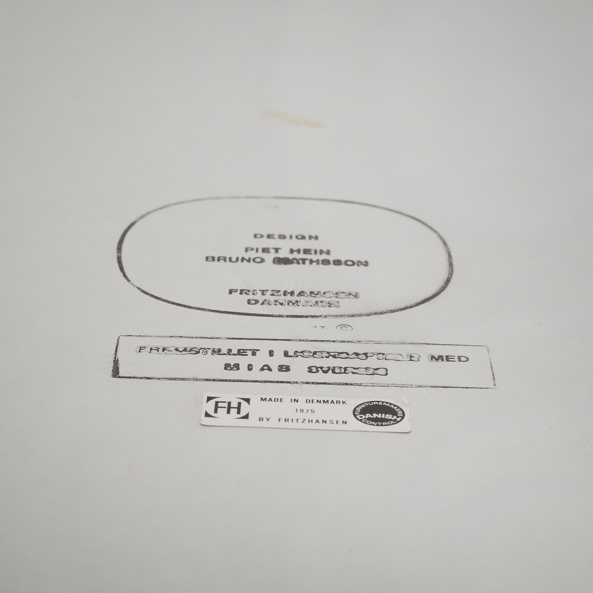 BRUNO MATHSSON & PIET HEIN, bord, "Supercirkel", för Fritz Hansen, daterat 1975.