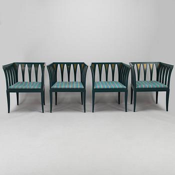 Eliel Saarinen, four 'The Blue Chair' armchairs for Adelta Finland 1980s.