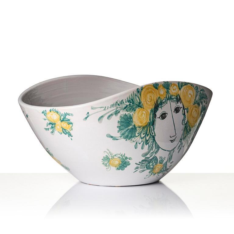 Björn Wiinblad, stor skål, glaserad keramik, Danmark, daterad 1977.