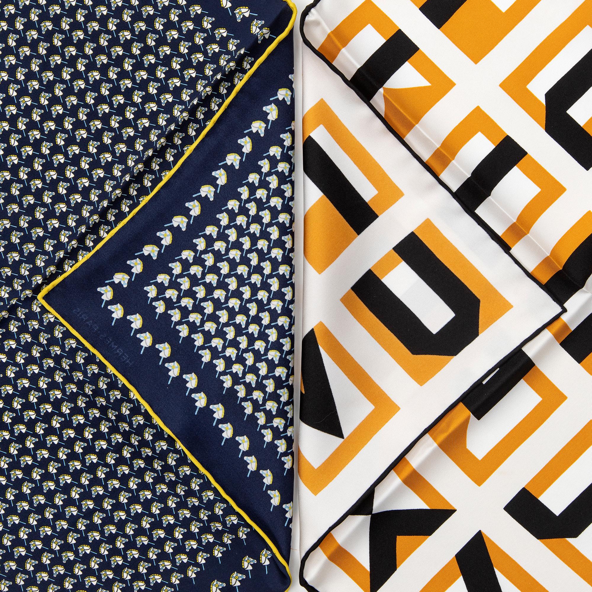 HERMÈS, two pochette/gavroche scarves.