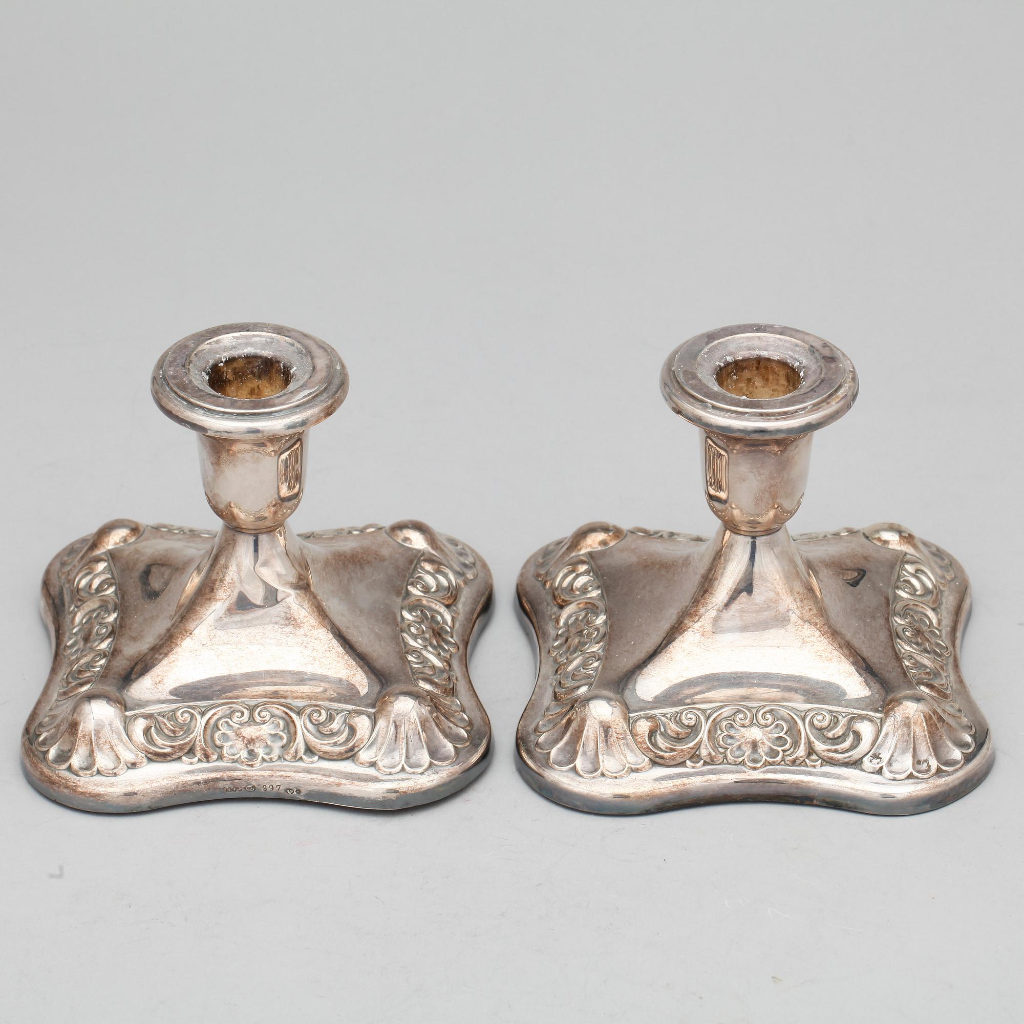 LJUSSTAKAR, ett par, silver, Norge 1900-tal.