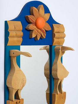 Erik Höglund, a wall mirror with two candle holders, Eriksmålaglas, Sweden, 1960s-70s.