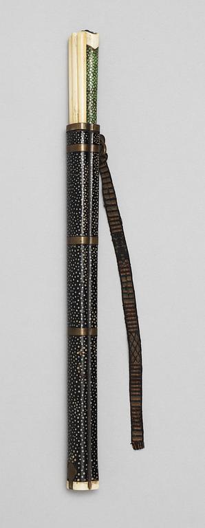 An ivory and shagreen chopstick holder, also with knife and fork, Qing dynasty (1644-1911).