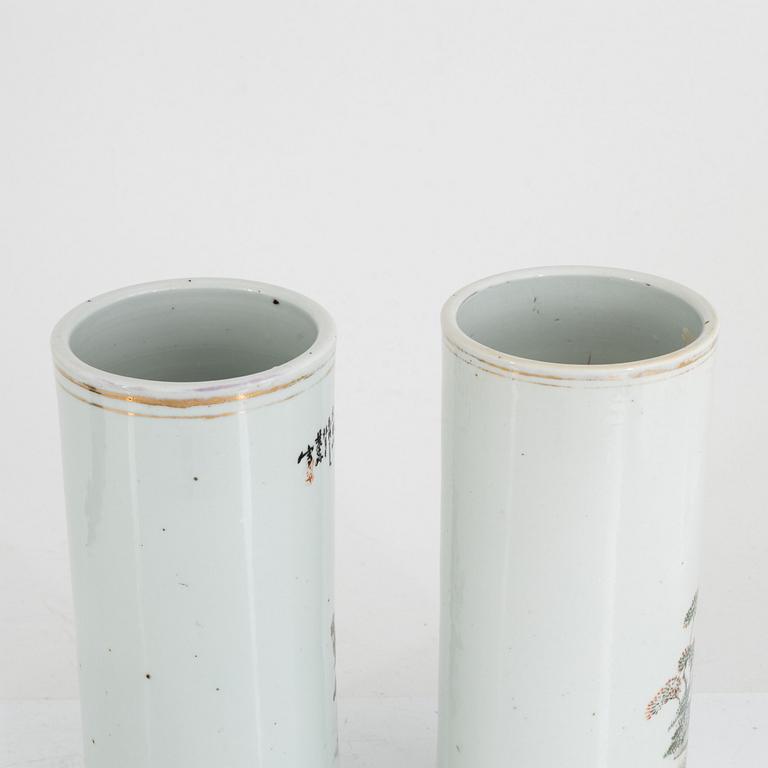 A pair of porcelain brush pots, China, early 20th century.