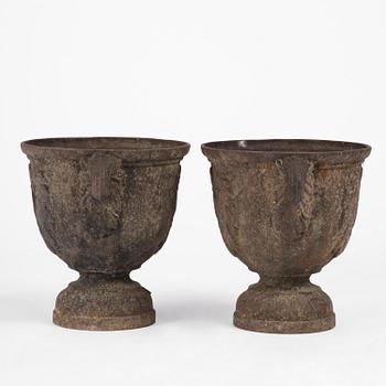 A pair of Swedish baroque cast-iron urns, circa 1700.