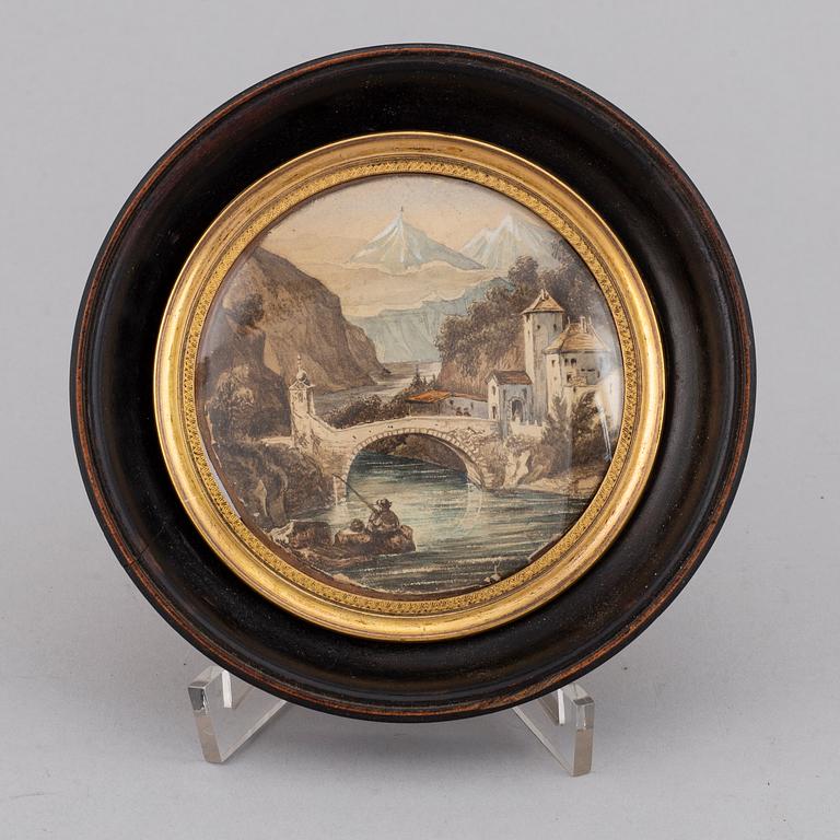 A miniature watercolor landscape, around 1900.