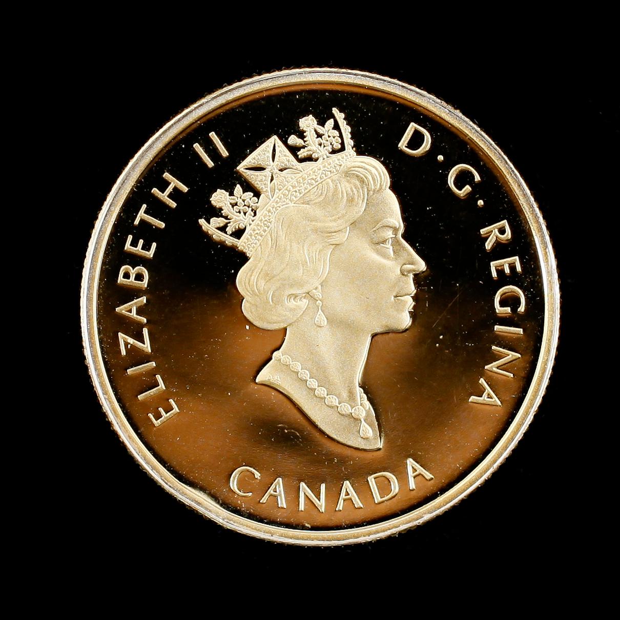GULDMYNT, 14 k guld, Elizabeth II, Canada, 100 dollars. Vikt ca 13 gram.