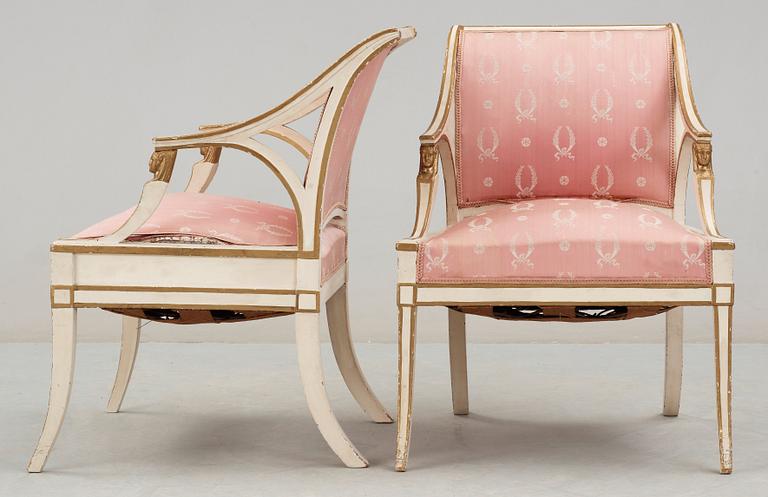 A pair of late Gustavian early 19th century armchairs.