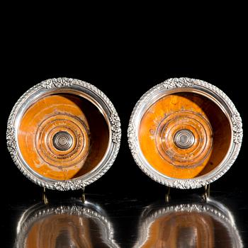 COASTERS, 2 st, nysilver, märkta Bannister, sekelskiftet 1800/1900.