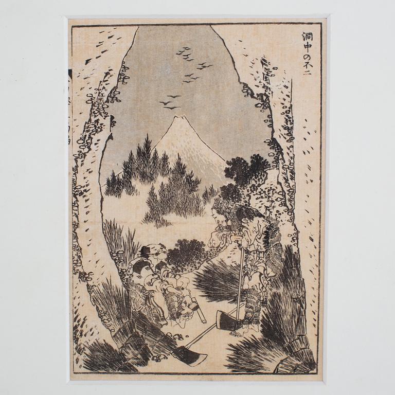 KATSUSHIKA HOKUSAI (1760–1849), efter, blad från album, 2 st, 1800-tal.