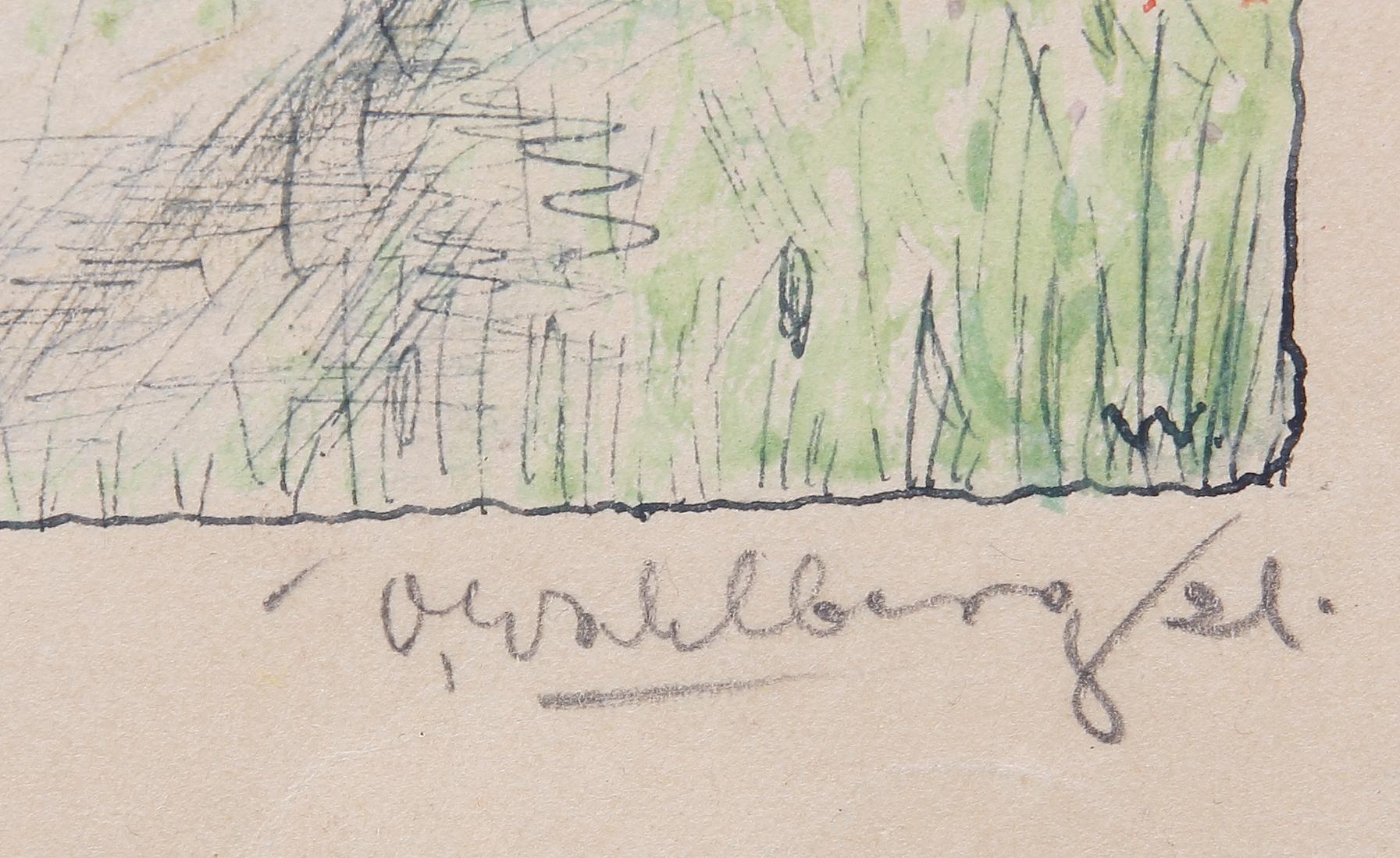 OKÄND KONSTNÄR, blandteknik samt tusch, 2 st, sign.