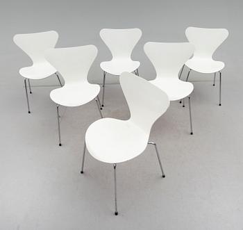 STOLAR, 6 st, "Sjuan", Arne Jacobsen, Fritz Hansen, 1980-tal.