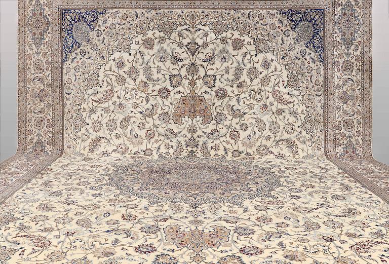 A part silk Nain carpet, so-called 9 LAA, c. 775 x 503 cm.