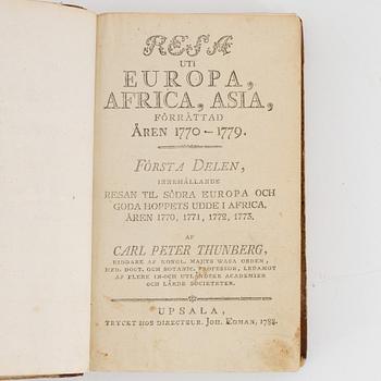 Books, four volumes,  Carl Peter Thunberg, Resa uti Europa, Africa, Asia 1770-1779. I-IV.