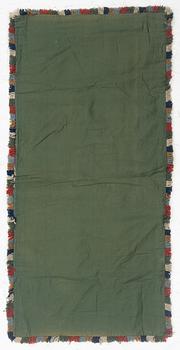 A Scania cross-stitch embroidered cushion, Sweden, around 1900, c. 99 x 47 cm.