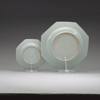 A serving dish and six famille rose dinner plates, Qing dynasty, Qianlong (1736-95).