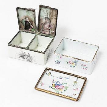 Two enamel boxes, 18th century.