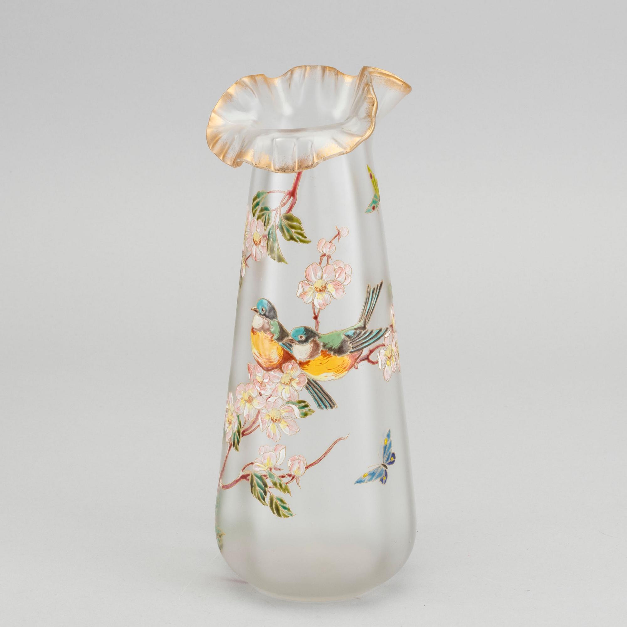 THEODORE LEGRAS, ascribed an Art Nouveau handpainted glass vase.