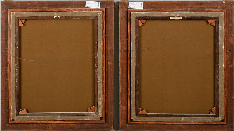 OKÄND KONSTNÄR, 1 par, olja på duk, sign G Morley, England, 1800-tal.