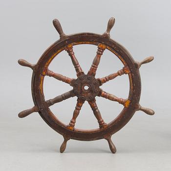 Nautical wooden steering wheel, 20th Century.