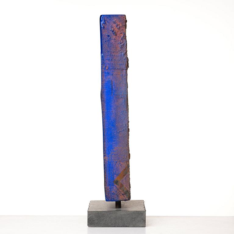 Bertil Vallien, a blue sand cast and polished glass sculpture, Kosta Boda Sweden.