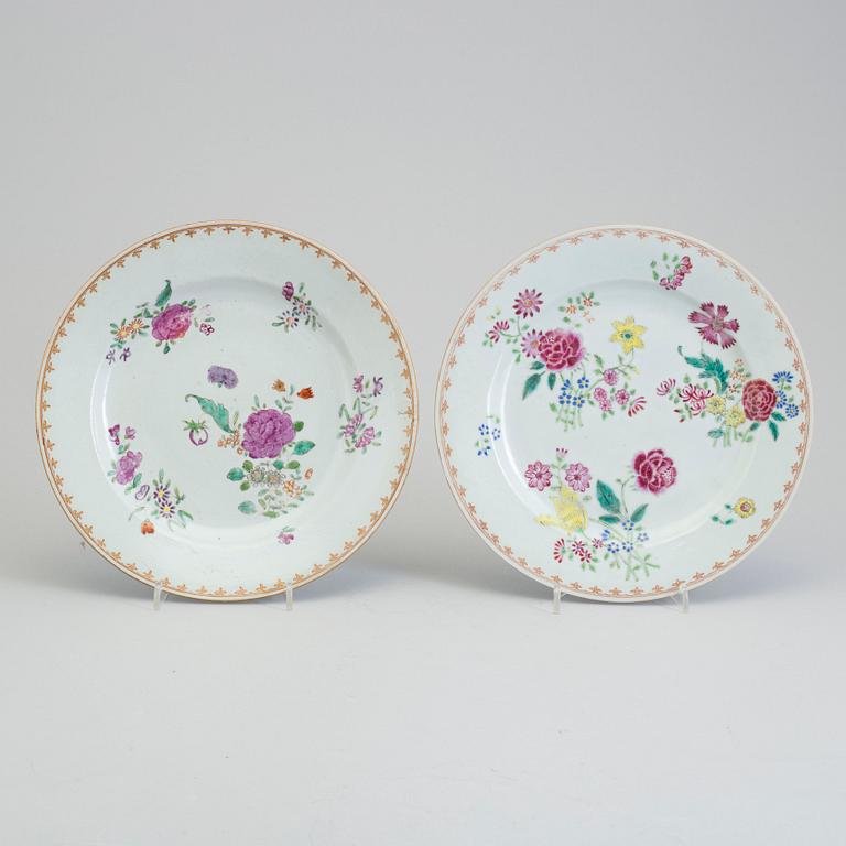 Two famille rose export porcelain plates, Qing dynasty, Qianlong (1736-95).