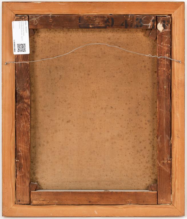 OKÄND KONSTNÄR, olja på duk, omkring år 1900. Otydligt signerad.