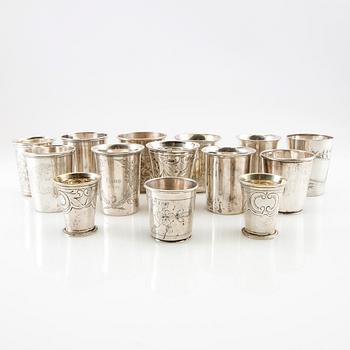 En samling bägare 14 st  silver 1800-tal / 1900-tal.