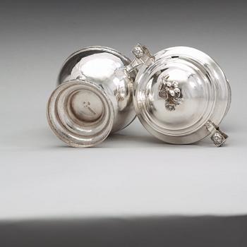 A pair of Swedish 18th century silver sugar-bowls and covers, mark of Anders Brandt, Norrköping 1781.