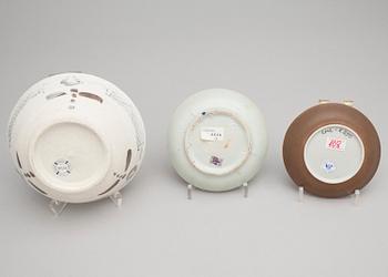 SKÅL samt FAT, 3 delar, porslin, sjöfynd, Kina.