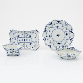 Royal Copenhagen, four pieces of 'Musselmalet Full Lace' porcelain, Denmark, 1968-78.