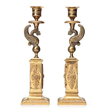 82. A pair of late Gustavian candlesticks, early 19 century.