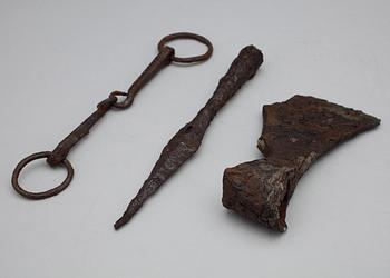 FORNFÖREMÅL, 3 st, järn, troligen järnålder/vikingatid.