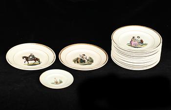 BÖCKER, 2 st, samt SERVISDELAR, 27 delar, flintgods, Rörstrand , "Ett år i Sverige". 1800/1900-tal.