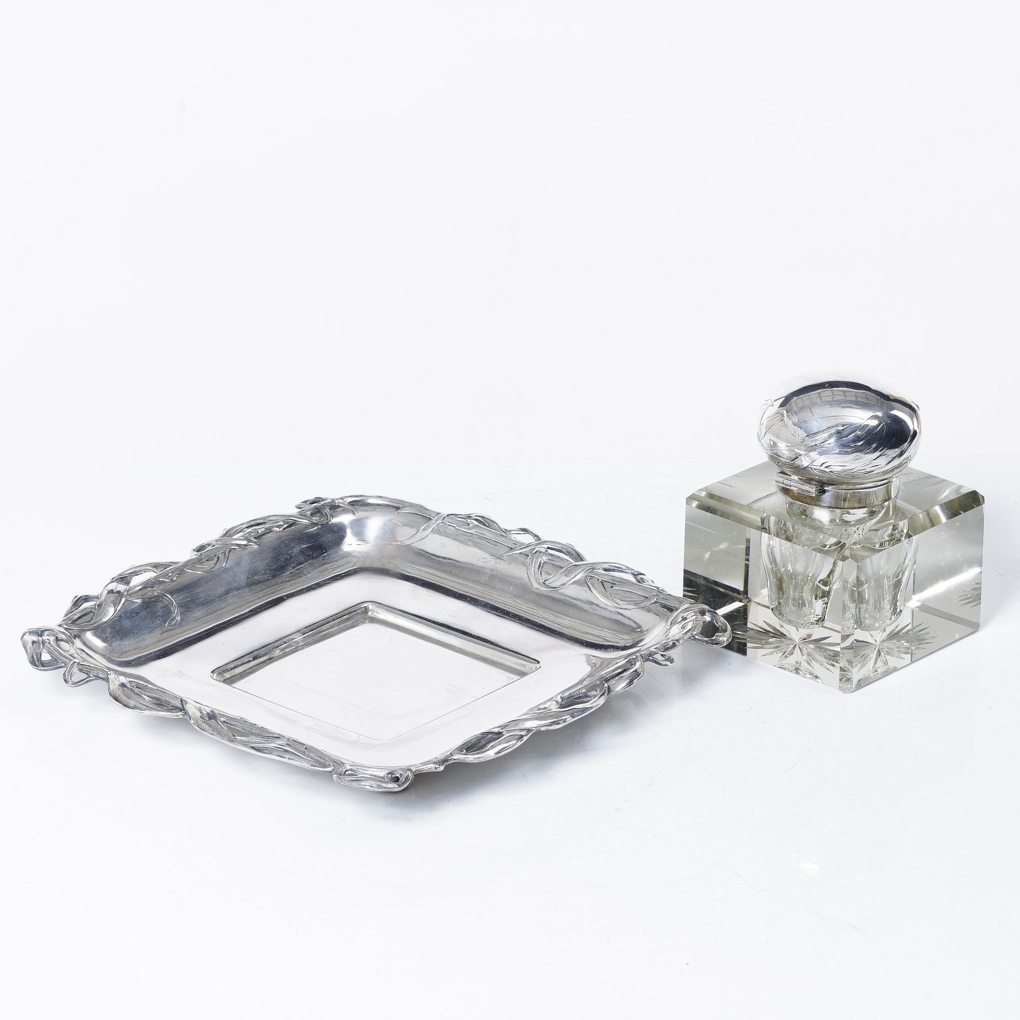 K Anderson, inkstand, silver and glass, Stockholm, 1900-1902,