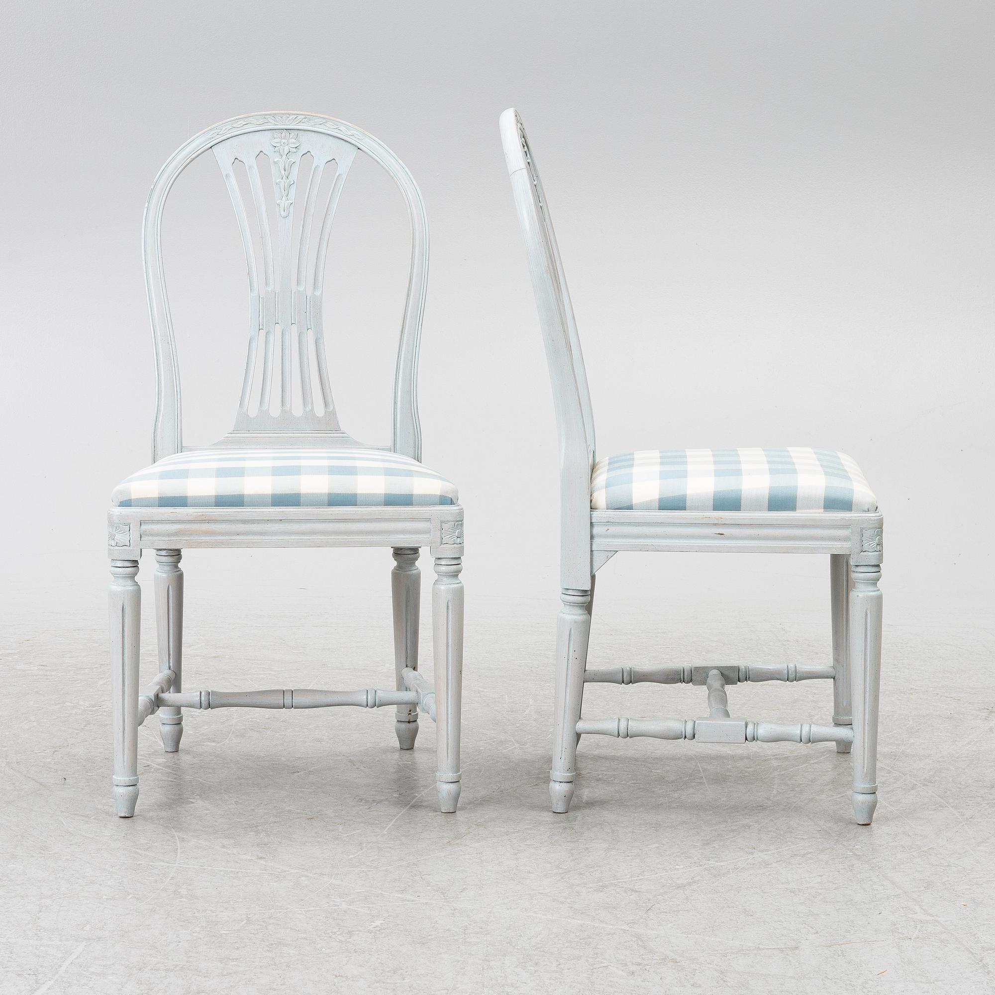 A Gustavian style seven-piece dining suite, mid-20th Century.