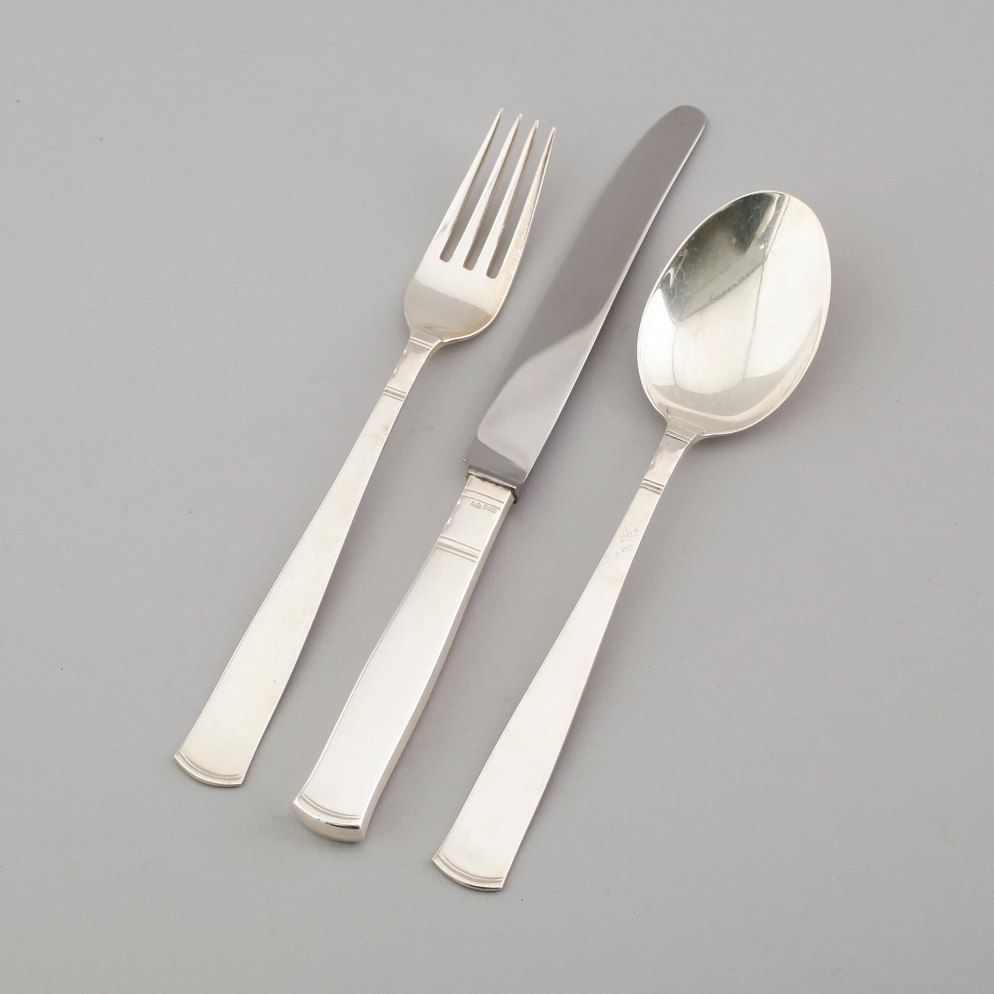 BESTICK, 36 delar, silver, GAB, Stockholm 1950-tal. Vikt med stålblad ca 2003 gram.
