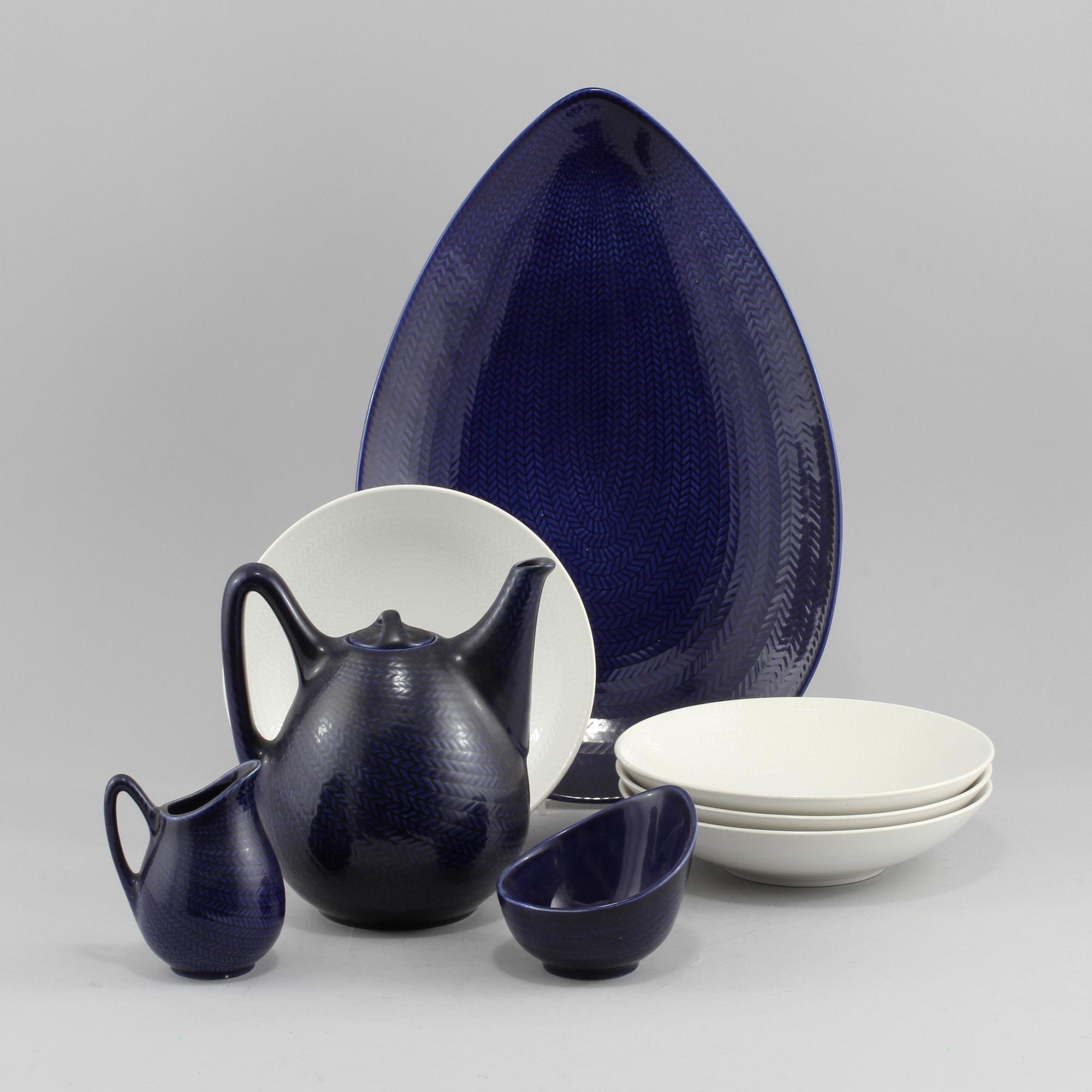 SERVISDELAR, 8 st, flintgods, "Blå Eld", Herta Bengtsson, Rörstrand, 1900-talets andra hälft.