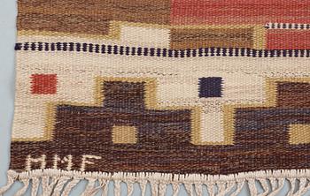 CARPET. "Bruna heden". Flat weave (rölakan). 301 x 205,5 cm. Signed MMF.