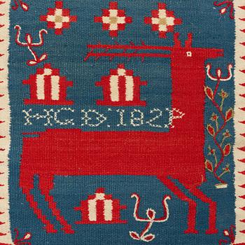 A double-interlocked tapestry cushion, c. 46 x 44 cm, probably Skytts district, signed and dated HGD 1824.