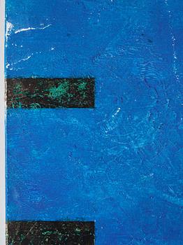 Gordon Hart, signed and dated 1984 on verso. Diptych. Gesso, silver leaf and metal leaf on panel.