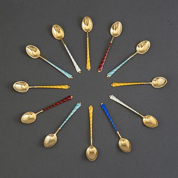 Twelve sterling silver spoons, Sia, Denmak, mid 20th century.