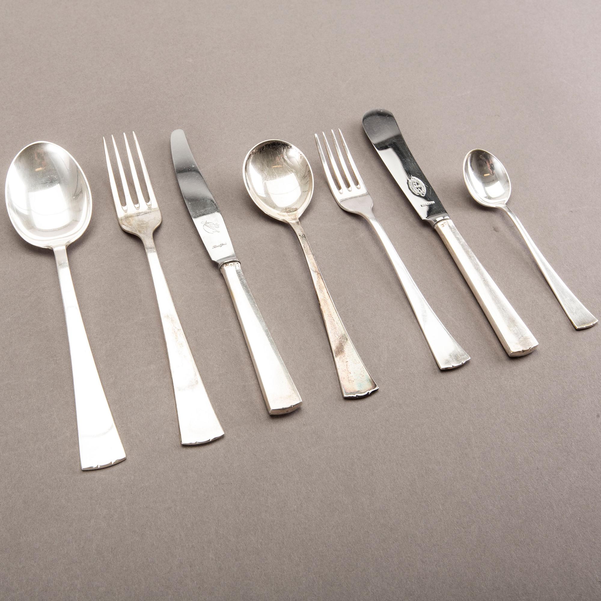 A Swedish set of 94 pcs of silver cutlery mark of CG Hallberg Stockholm 1940s total weight 2560 gr.