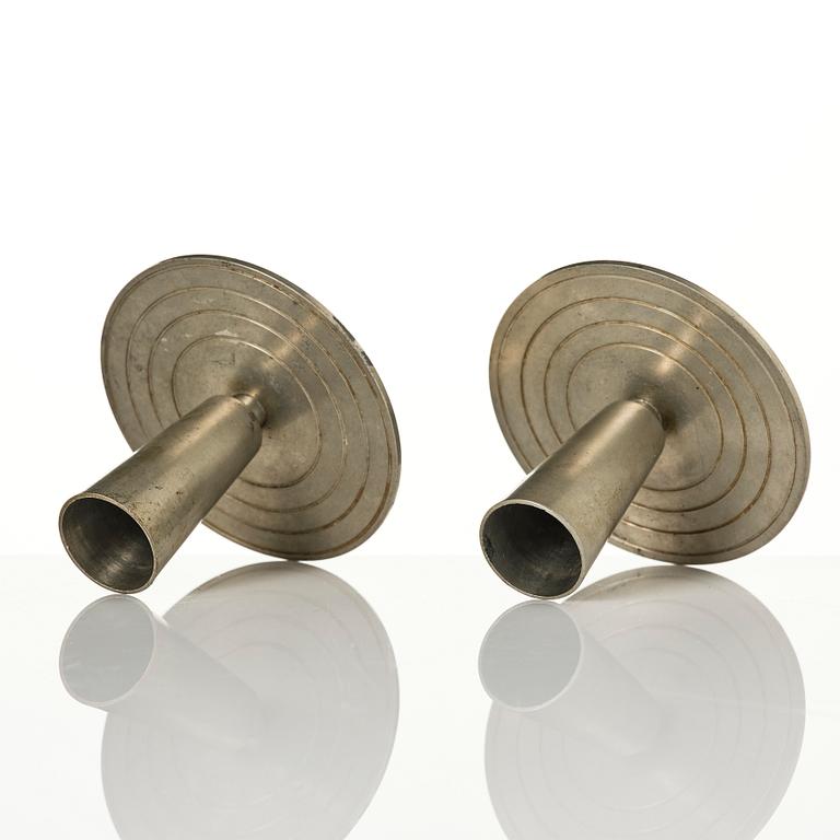 Ystad-Metall, a pair of candlesticks and a tray, 1938-42.