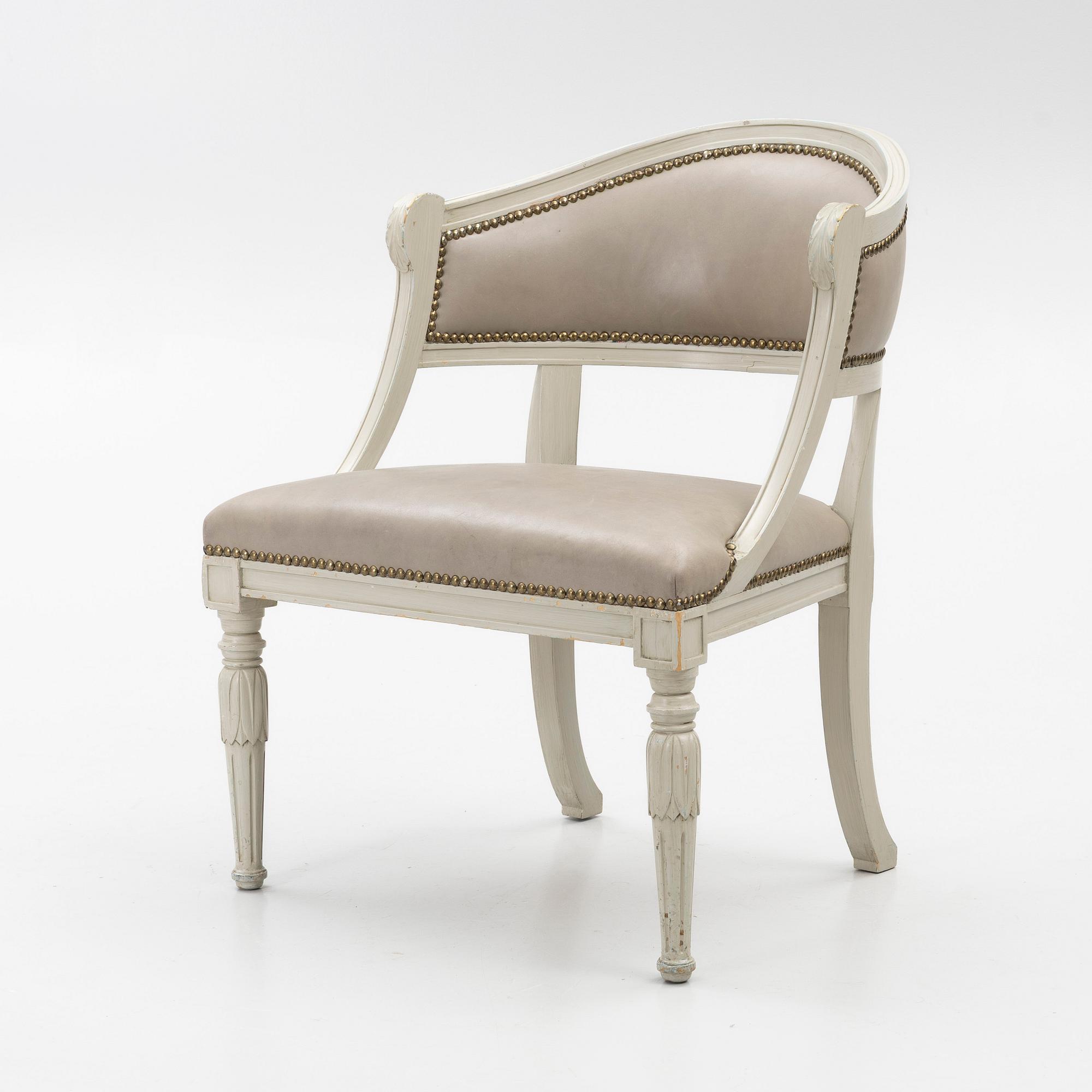 A late Gustavian style armchair, late 20th Century.