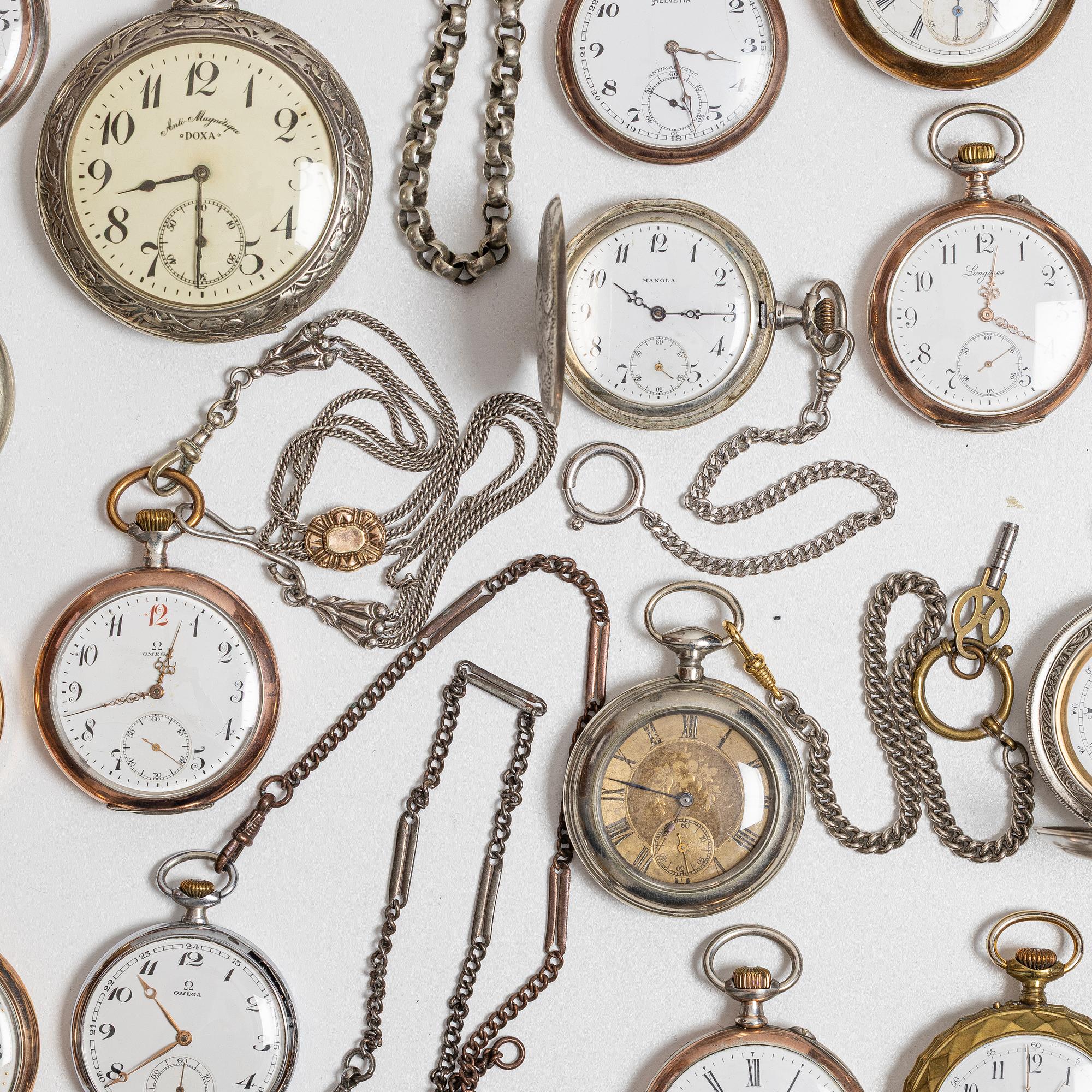 Collection of pocket watches, 63 pieces, "No reserve", various materials.
