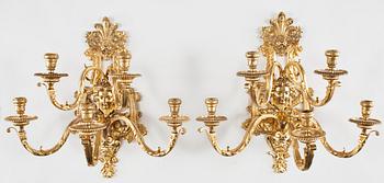 VÄGGAPPLIQUER, ett par, mässing, troligen sekelskiftet 1900.