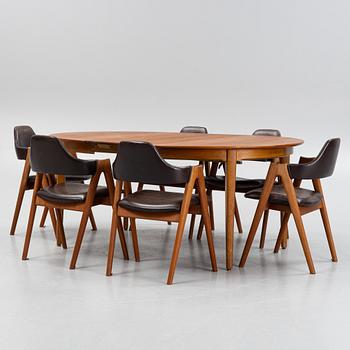 Dining set, 6 "Compass" chairs by Kai Kristiansen, Denmark, and 1 dining table with 4 extension leaves, 1960s.