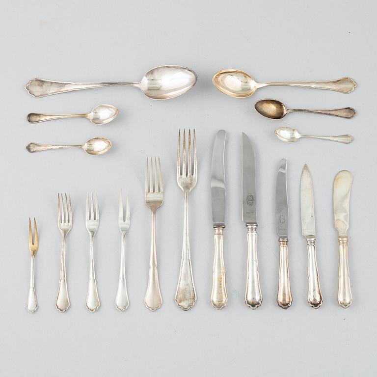 A 105-piece silver cutlery set, mostly with Swedish import marks, some marked 1929-51.